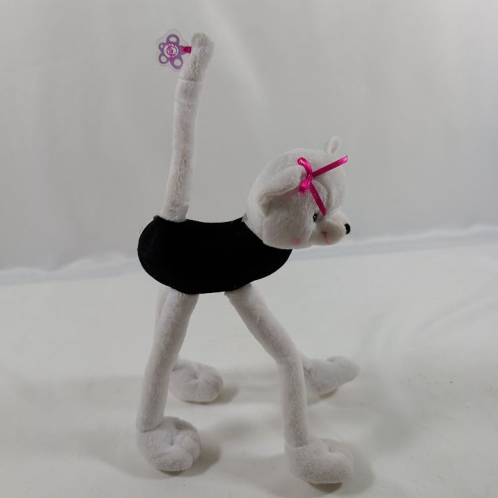 Barbie Plush Poodle Dog Pet 2002 Mattel White Pink Bow Long Legs Charm Toy